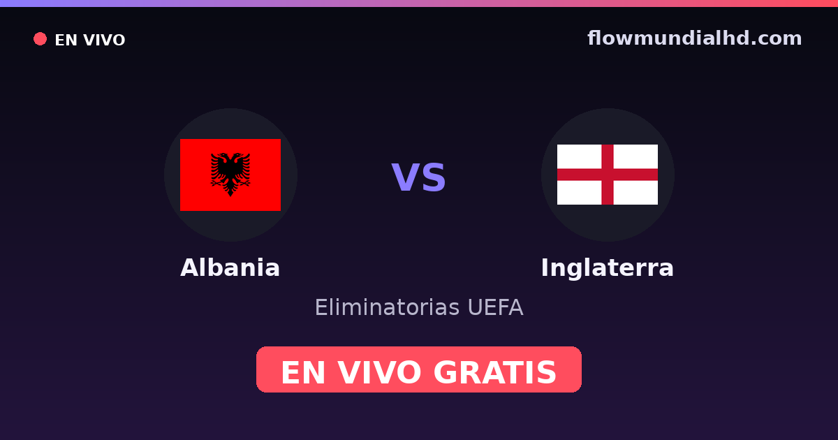Albania vs Inglaterra — Eliminatorias UEFA · historial y dónde ver en vivo gratis en FlowMundial HD