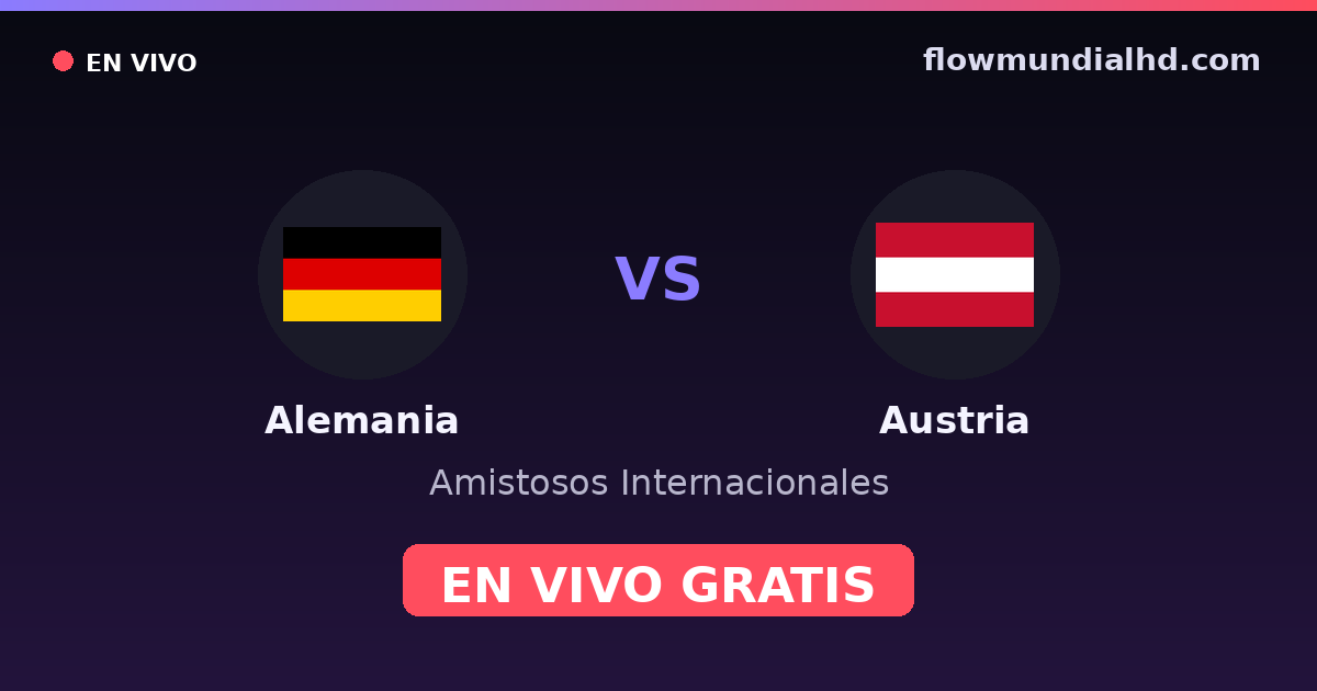 Alemania vs Austria — Amistosos Internacionales, Eliminatorias UEFA · historial y dónde ver en vivo gratis en FlowMundial HD