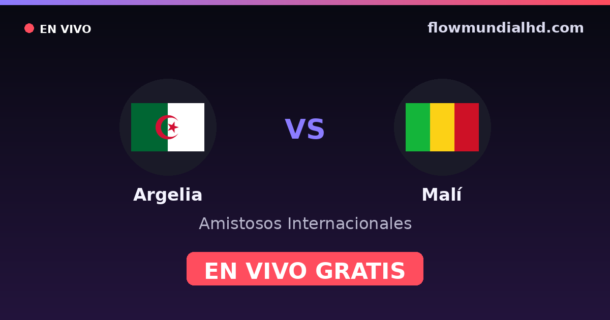 Argelia vs Malí — Amistosos Internacionales, Copa África · historial y dónde ver en vivo gratis en FlowMundial HD