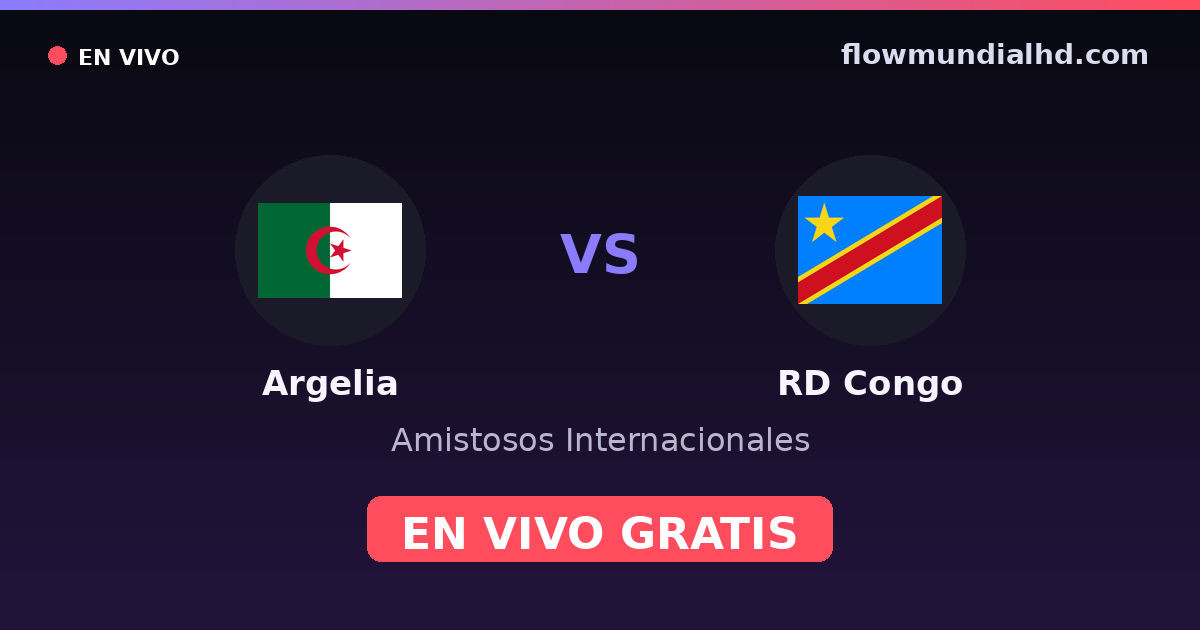 Argelia vs RD Congo — Amistosos Internacionales, Copa África · historial y dónde ver en vivo gratis en FlowMundial HD