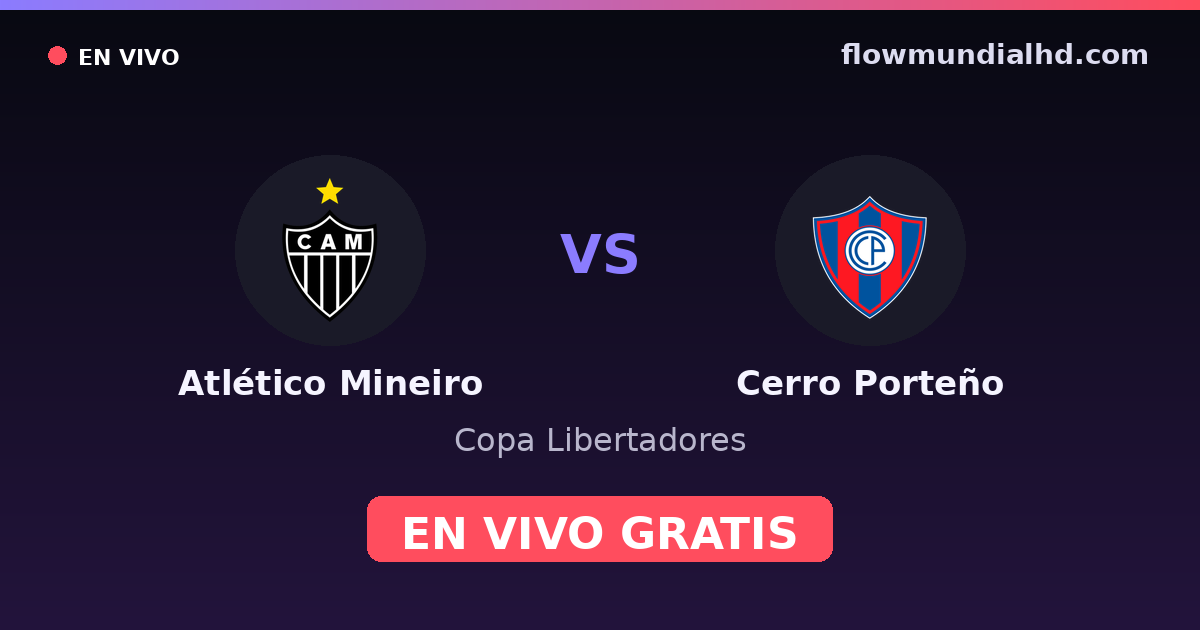 Atlético Mineiro vs Cerro Porteño — Copa Libertadores · historial y dónde ver en vivo gratis en FlowMundial HD