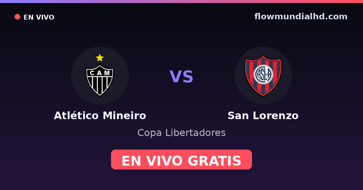 Atlético Mineiro vs San Lorenzo — Copa Libertadores, Copa Sudamericana · historial y dónde ver en vivo gratis en FlowMundial HD
