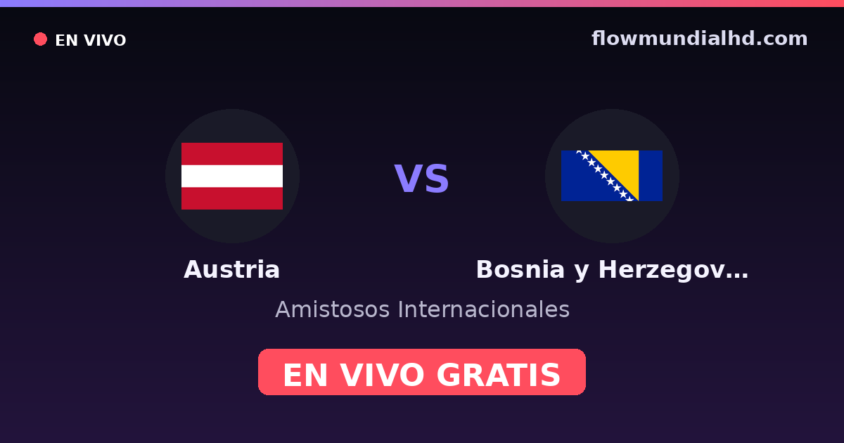 Austria vs Bosnia y Herzegovina — Amistosos Internacionales, Eliminatorias UEFA · historial y dónde ver en vivo gratis en FlowMundial HD