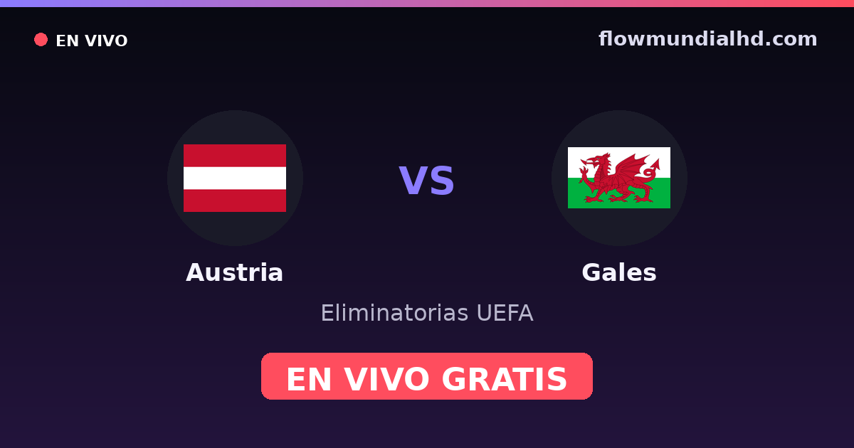 Austria vs Gales — Eliminatorias UEFA · historial y dónde ver en vivo gratis en FlowMundial HD