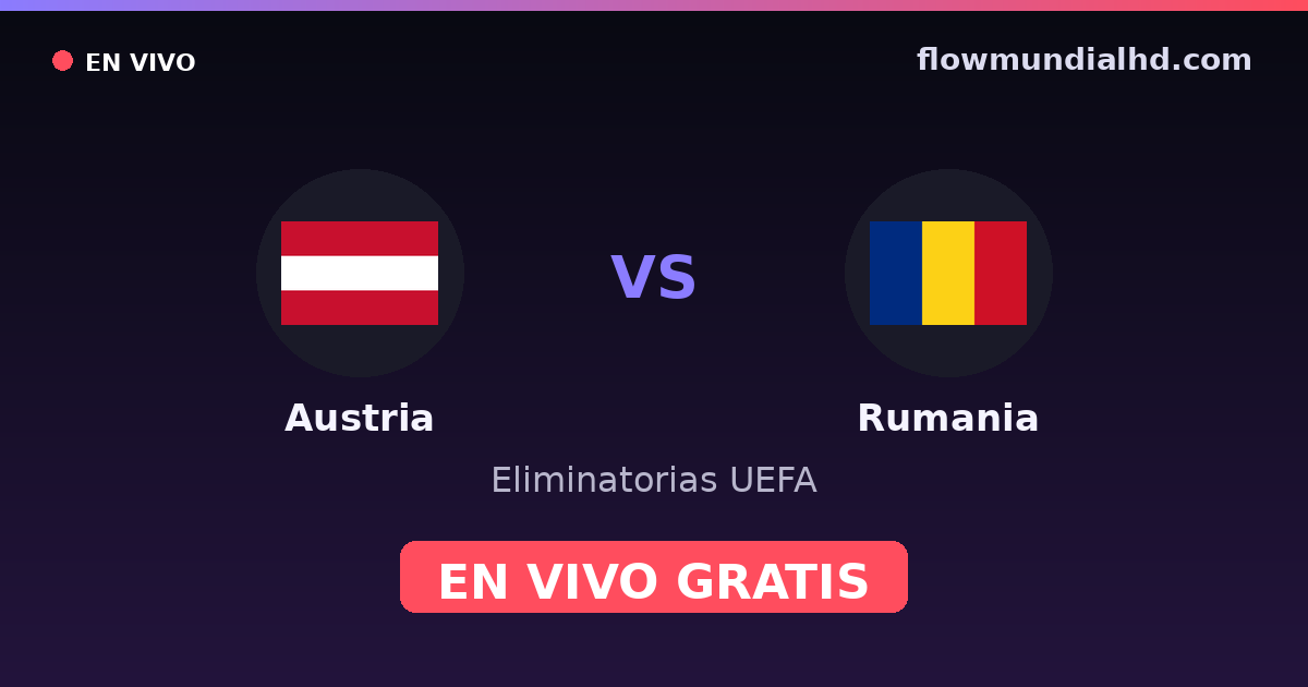 Austria vs Rumania — Eliminatorias UEFA, UEFA Nations League · historial y dónde ver en vivo gratis en FlowMundial HD