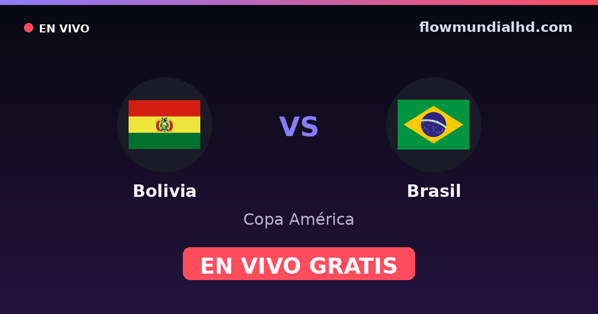 Bolivia vs Brasil — Copa América, Eliminatorias CONMEBOL · historial y dónde ver en vivo gratis en FlowMundial HD