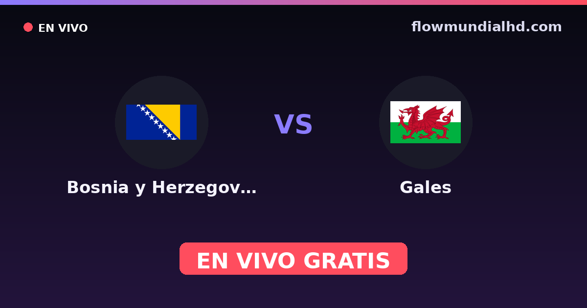 Bosnia y Herzegovina vs Gales — Clasificacion Eurocopa, Eliminatorias UEFA · historial y dónde ver en vivo gratis en FlowMundial HD