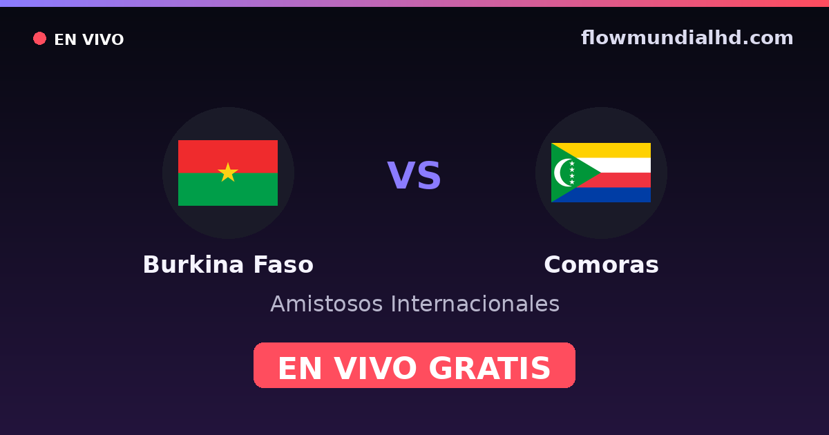 Burkina Faso vs Comoras — Amistosos Internacionales, Clasificación Copa África · historial y dónde ver en vivo gratis en FlowMundial HD