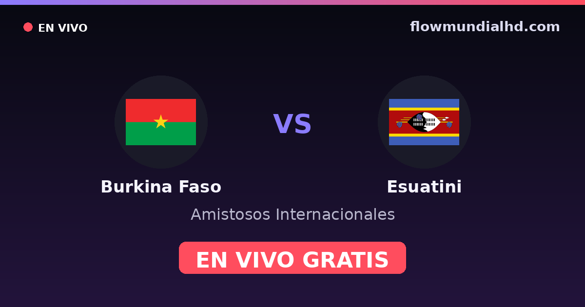 Burkina Faso vs Esuatini — Amistosos Internacionales, Clasificación Copa África · historial y dónde ver en vivo gratis en FlowMundial HD