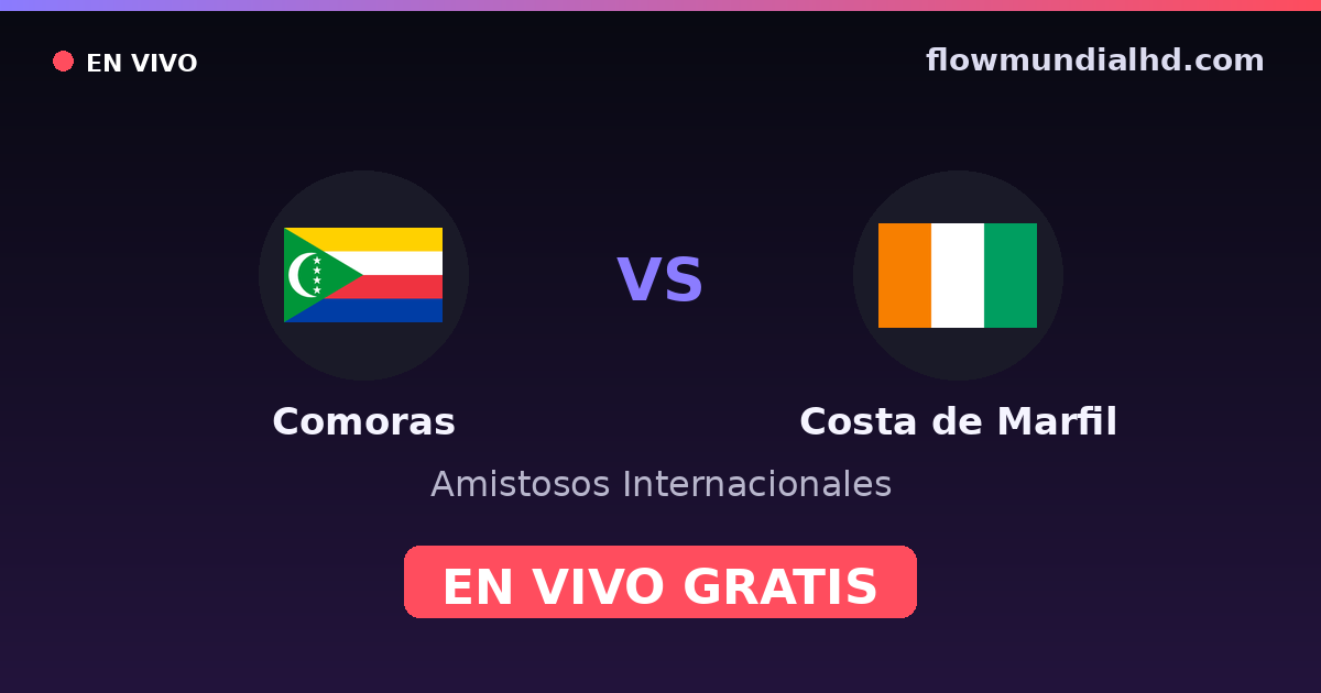 Comoras vs Costa de Marfil — Amistosos Internacionales, Clasificación Copa África · historial y dónde ver en vivo gratis en FlowMundial HD