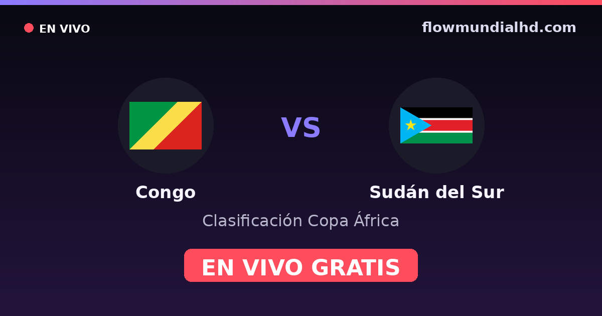 Congo vs Sudán del Sur — Clasificación Copa África · historial y dónde ver en vivo gratis en FlowMundial HD