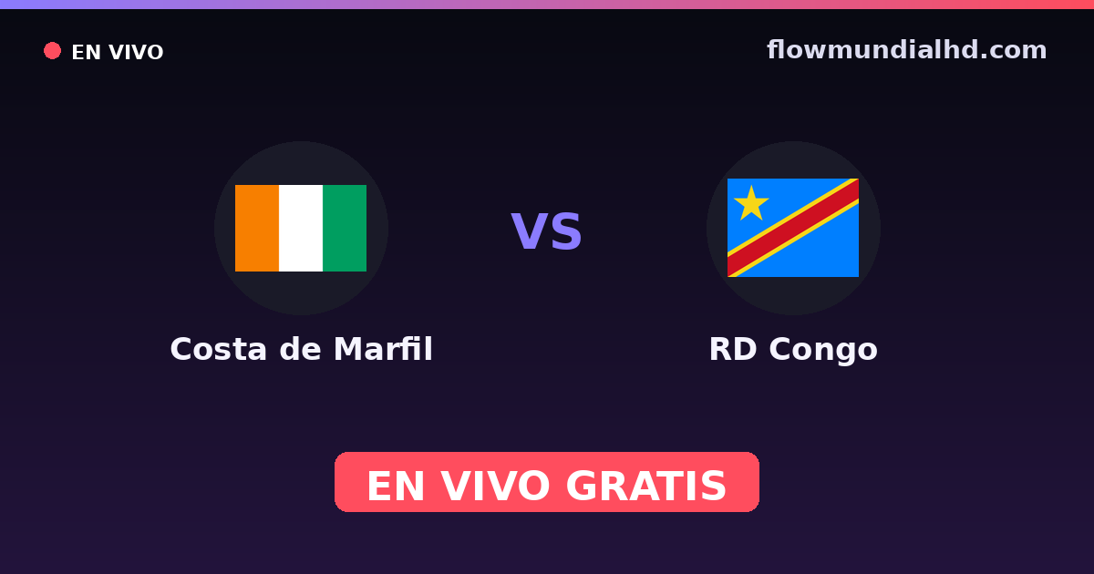 Costa de Marfil vs RD Congo — Campeonato Africano de Naciones, Amistosos Internacionales · historial y dónde ver en vivo gratis en FlowMundial HD
