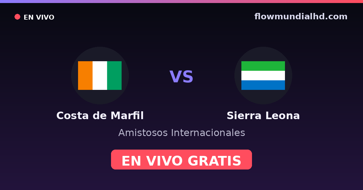 Costa de Marfil vs Sierra Leona — Amistosos Internacionales, Copa África · historial y dónde ver en vivo gratis en FlowMundial HD