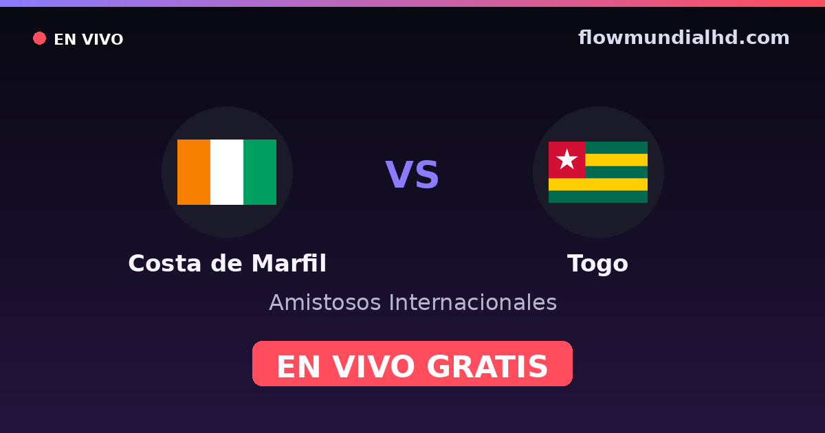 Costa de Marfil vs Togo — Amistosos Internacionales, Copa África · historial y dónde ver en vivo gratis en FlowMundial HD
