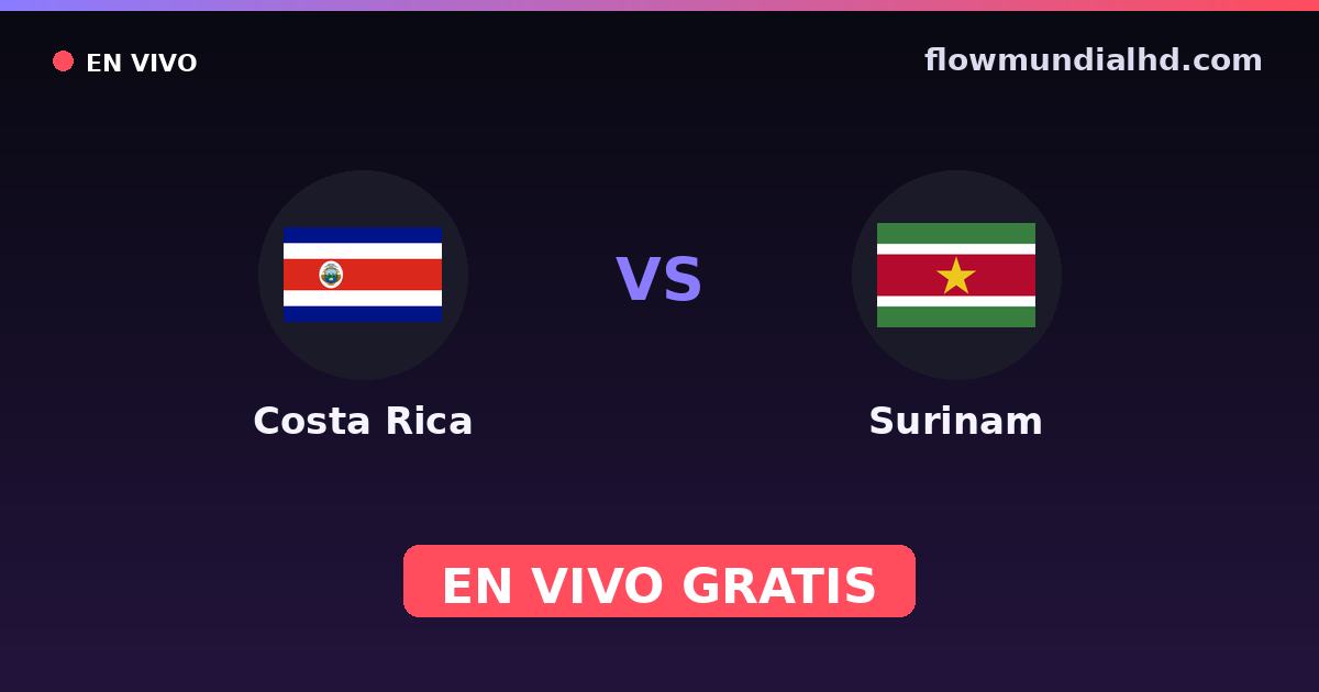 Costa Rica vs Surinam — Eliminatorias CONCACAF al Mundial, CONCACAF Nations League · historial y dónde ver en vivo gratis en FlowMundial HD