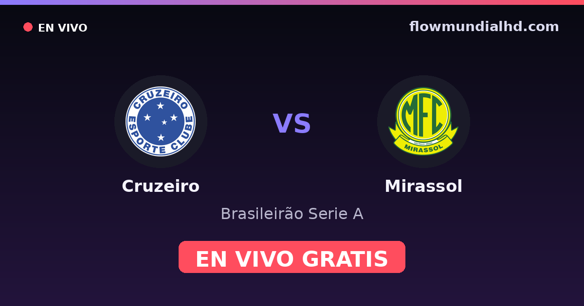 Cruzeiro vs Mirassol — Brasileirão Serie A · historial y dónde ver en vivo gratis en FlowMundial HD