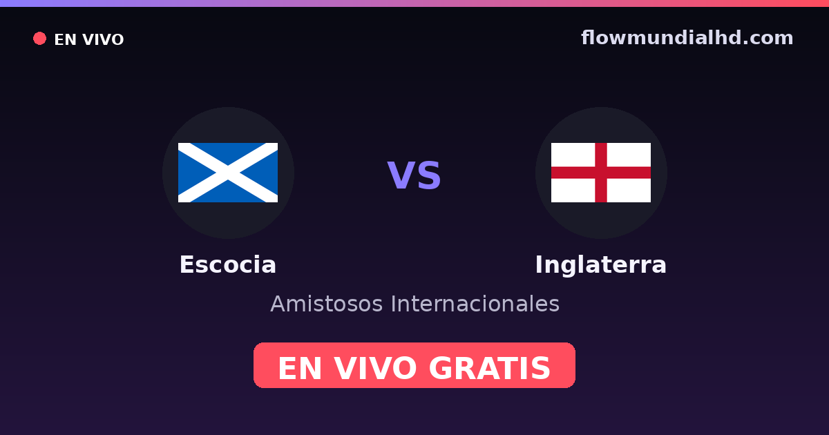 Escocia vs Inglaterra — Amistosos Internacionales, Eliminatorias UEFA · historial y dónde ver en vivo gratis en FlowMundial HD