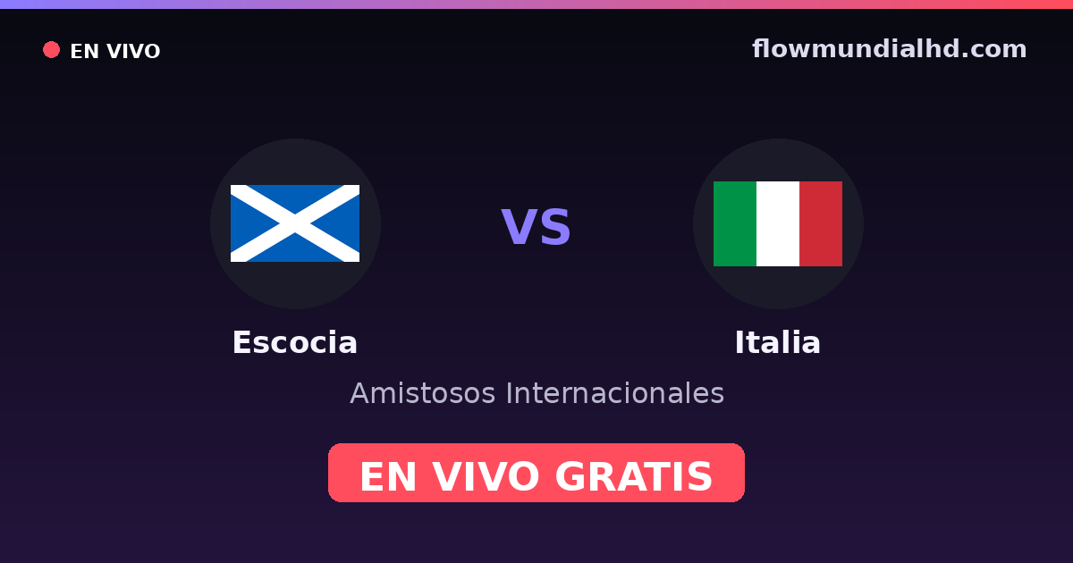 Escocia vs Italia — Amistosos Internacionales, Eliminatorias UEFA · historial y dónde ver en vivo gratis en FlowMundial HD