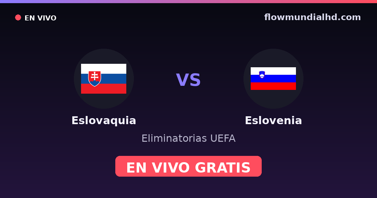 Eslovaquia vs Eslovenia — Eliminatorias UEFA, UEFA Nations League · historial y dónde ver en vivo gratis en FlowMundial HD