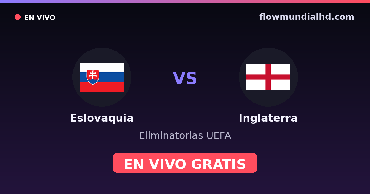 Eslovaquia vs Inglaterra — Eliminatorias UEFA, Eurocopa · historial y dónde ver en vivo gratis en FlowMundial HD
