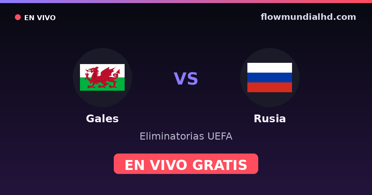 Gales vs Rusia — Eliminatorias UEFA, Eurocopa · historial y dónde ver en vivo gratis en FlowMundial HD