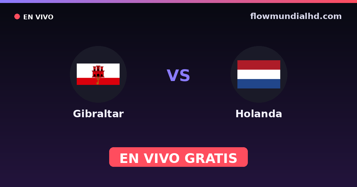 Gibraltar vs Holanda — Clasificacion Eurocopa, Eliminatorias UEFA · historial y dónde ver en vivo gratis en FlowMundial HD