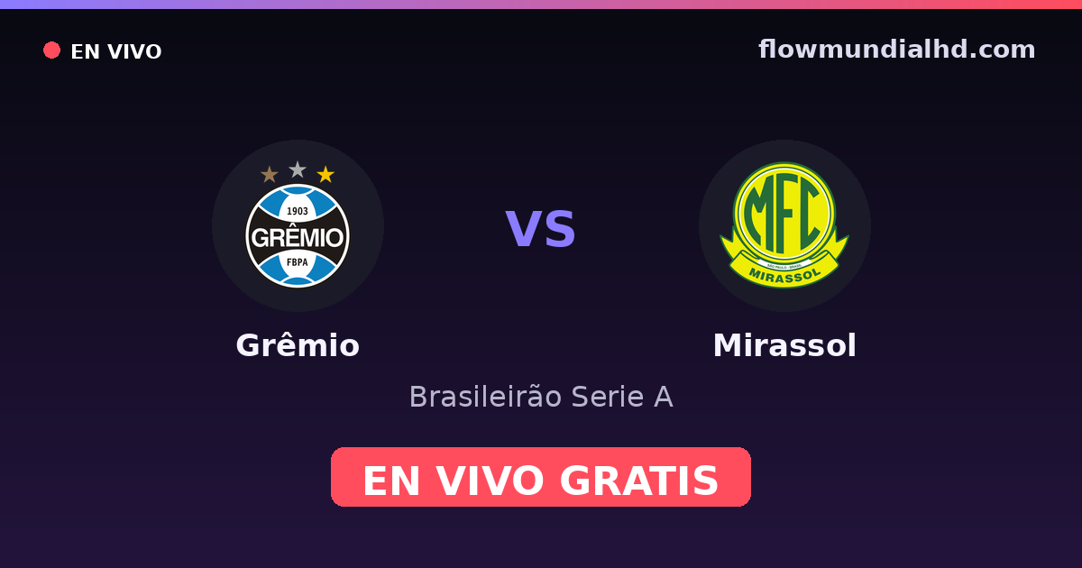 Grêmio vs Mirassol — Brasileirão Serie A, Copa do Brasil · historial y dónde ver en vivo gratis en FlowMundial HD