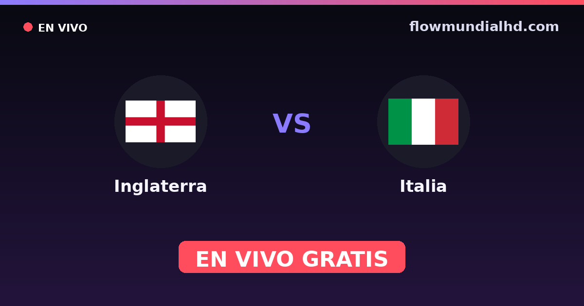 Inglaterra vs Italia — Clasificacion Eurocopa, Amistosos Internacionales · historial y dónde ver en vivo gratis en FlowMundial HD
