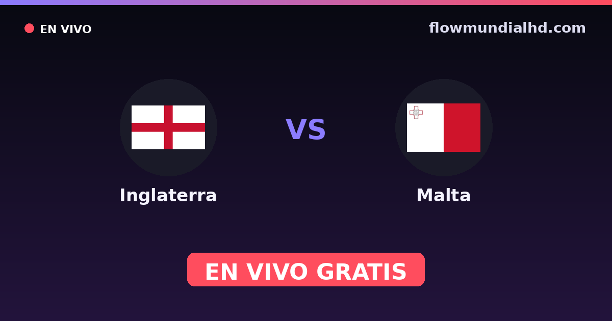 Inglaterra vs Malta — Clasificacion Eurocopa, Eliminatorias UEFA · historial y dónde ver en vivo gratis en FlowMundial HD