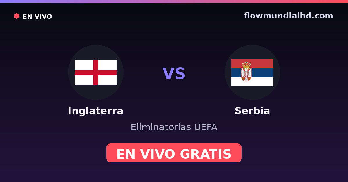 Inglaterra vs Serbia — Eliminatorias UEFA, Eurocopa · historial y dónde ver en vivo gratis en FlowMundial HD