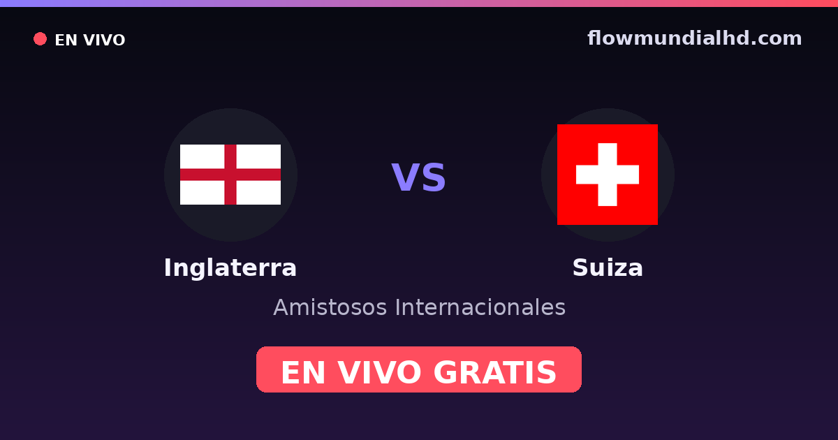 Inglaterra vs Suiza — Amistosos Internacionales, Eurocopa · historial y dónde ver en vivo gratis en FlowMundial HD