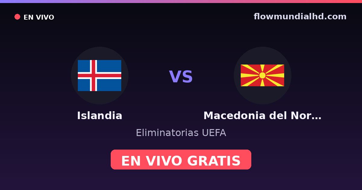 Islandia vs Macedonia del Norte — Eliminatorias UEFA · historial y dónde ver en vivo gratis en FlowMundial HD