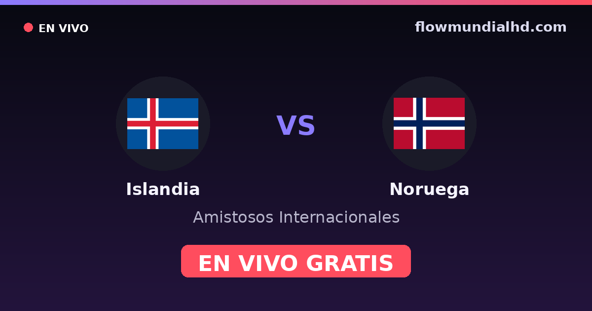 Islandia vs Noruega — Amistosos Internacionales, Eliminatorias UEFA · historial y dónde ver en vivo gratis en FlowMundial HD