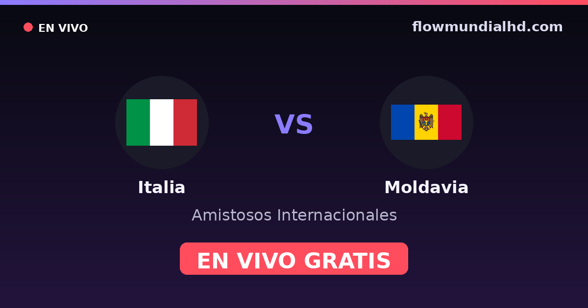 Italia vs Moldavia — Amistosos Internacionales, Eliminatorias UEFA · historial y dónde ver en vivo gratis en FlowMundial HD