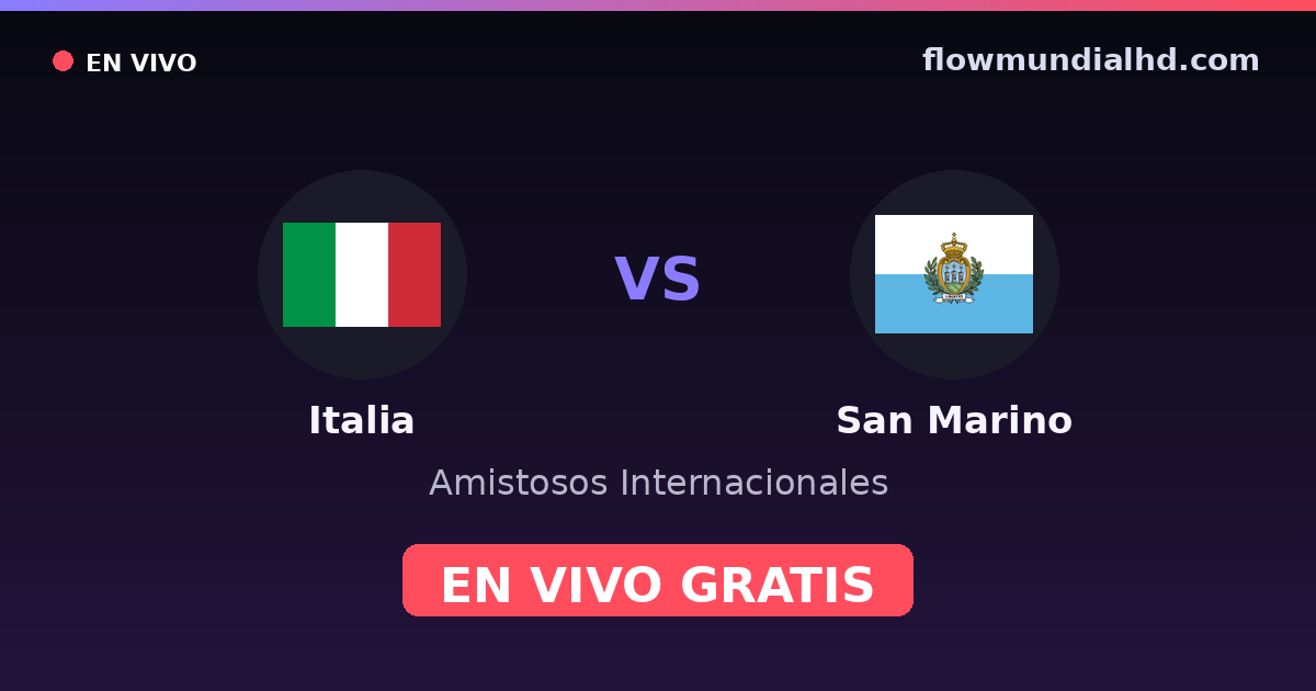 Italia vs San Marino — Amistosos Internacionales · historial y dónde ver en vivo gratis en FlowMundial HD