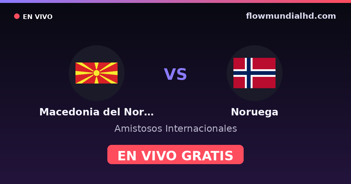 Macedonia del Norte vs Noruega — Amistosos Internacionales, Eliminatorias UEFA · historial y dónde ver en vivo gratis en FlowMundial HD