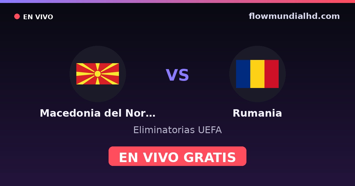 Macedonia del Norte vs Rumania — Eliminatorias UEFA · historial y dónde ver en vivo gratis en FlowMundial HD