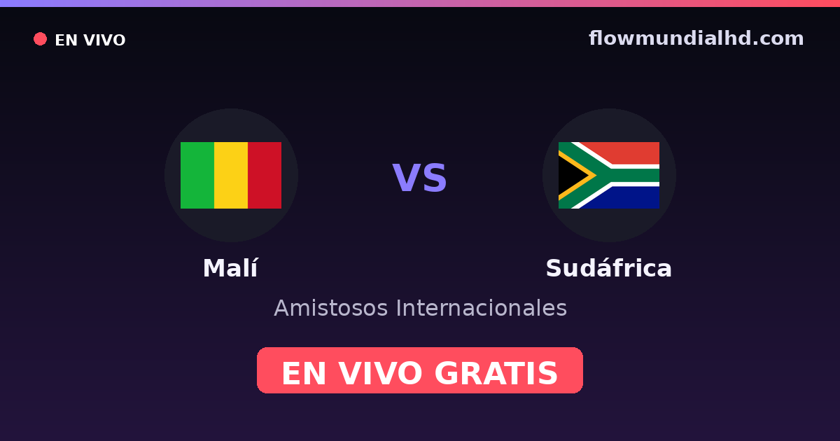 Malí vs Sudáfrica — Amistosos Internacionales, Copa África · historial y dónde ver en vivo gratis en FlowMundial HD