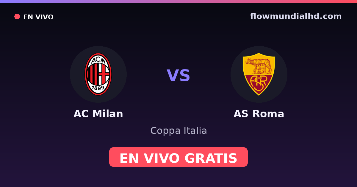 AC Milan vs AS Roma — Coppa Italia, UEFA Europa League · historial y dónde ver en vivo gratis en FlowMundial HD