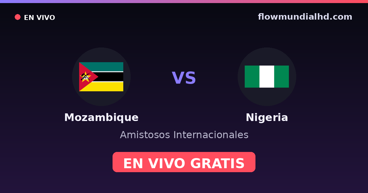 Mozambique vs Nigeria — Amistosos Internacionales, Copa África · historial y dónde ver en vivo gratis en FlowMundial HD