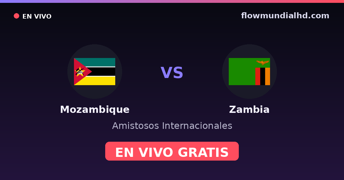 Mozambique vs Zambia — Amistosos Internacionales, Clasificación Copa África · historial y dónde ver en vivo gratis en FlowMundial HD