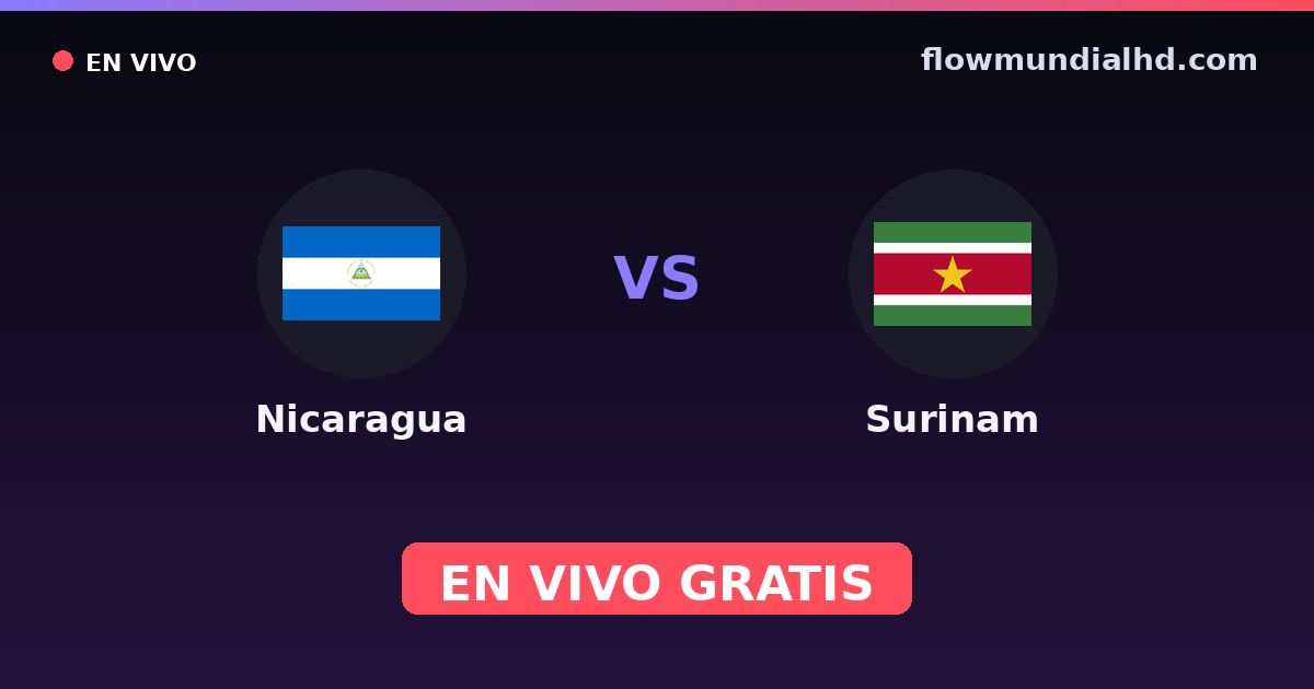 Nicaragua vs Surinam — Eliminatorias CONCACAF al Mundial, Amistosos Internacionales · historial y dónde ver en vivo gratis en FlowMundial HD