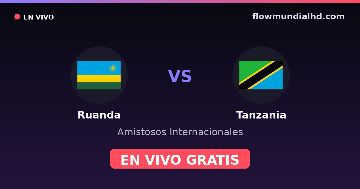 Ruanda vs Tanzania — Amistosos Internacionales, Otras competiciones · historial y dónde ver en vivo gratis en FlowMundial HD